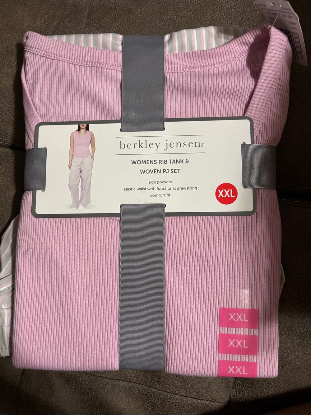 berkley jensen Women's Rib Tank & Woven Pajama Set - Pink